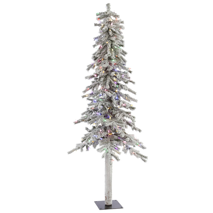 7'Hx41"W Flocked Natural Trunk Alpine Artificial Christmas Tree, LED Pre-Lit (Multicolor) -White/Green - A807472LED