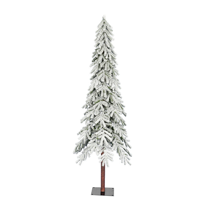 7'Hx41"W Flocked Natural Trunk Alpine Artificial Christmas Tree, Unlit -White/Green - A807470