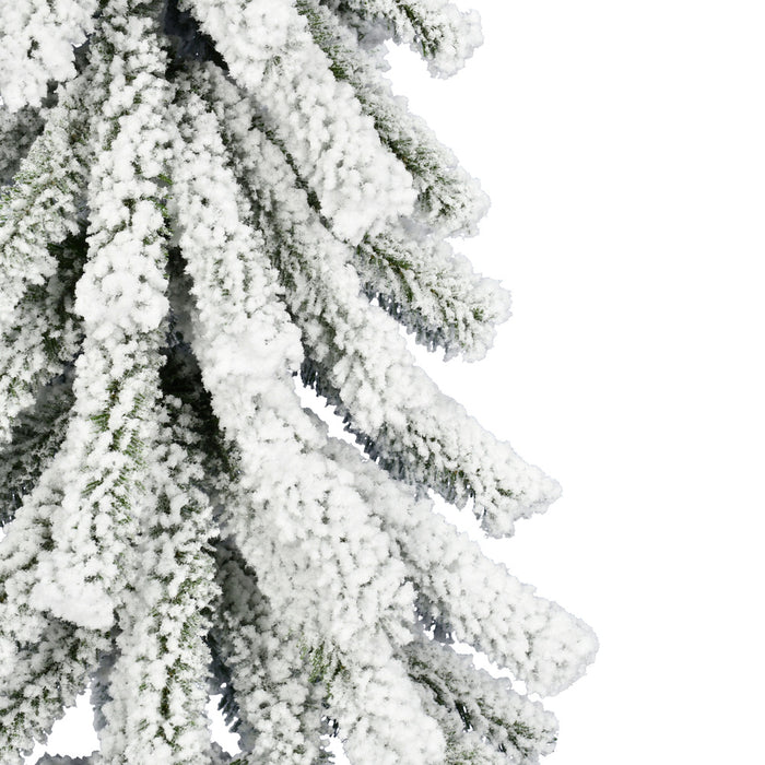 7'Hx41"W Flocked Natural Trunk Alpine Artificial Christmas Tree, Unlit -White/Green - A807470
