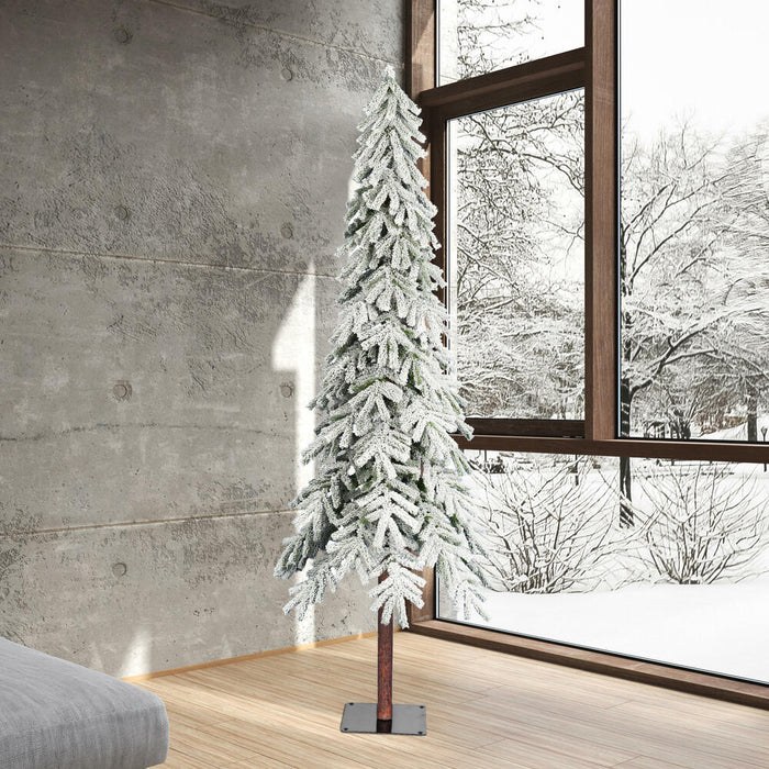 7'Hx41"W Flocked Natural Trunk Alpine Artificial Christmas Tree, Unlit -White/Green - A807470
