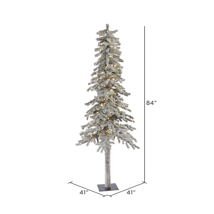 7'Hx41"W Flocked Natural Trunk Alpine Artificial Christmas Tree, LED Pre-Lit -White/Green - A807471LED
