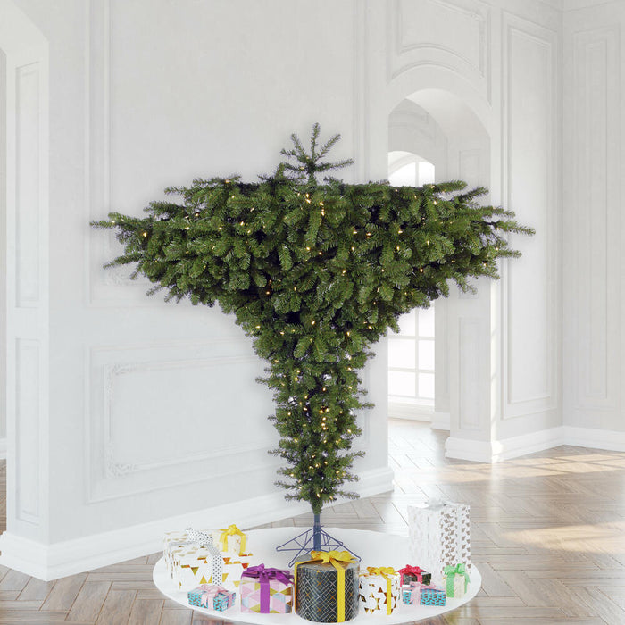 7'6"Hx95"W Upside-Down Pine Artificial Christmas Tree, LED Pre-Lit -Green - A860176LED