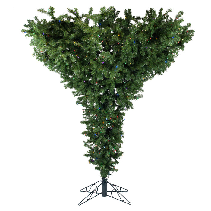 7'6"Hx95"W Upside-Down Pine Artificial Christmas Tree, LED Pre-Lit (Multicolor) -Green - A860177LED
