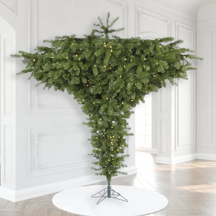 9'Hx102"W Upside-Down Pine Artificial Christmas Tree, LED Pre-Lit -Green - A860181LED
