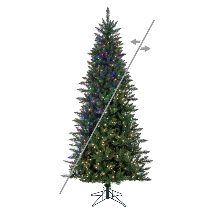 12'Hx66"W Slim Camdon Fir Artificial Christmas Tree, Micro LED Pre-Lit (Multi-Mode) -Green - A860893LEDCC