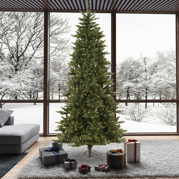 12'Hx66"W Slim Camdon Fir Artificial Christmas Tree, LED Pre-Lit -Green - A860891LED