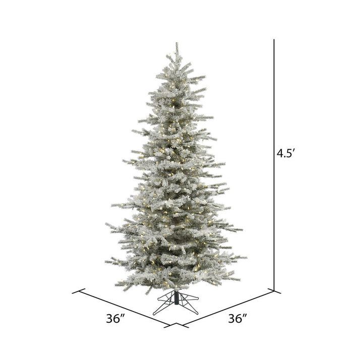 4'6"Hx36"W Flocked Sierra Artificial Christmas Tree, LED Pre-Lit -White/Green - A862046LED