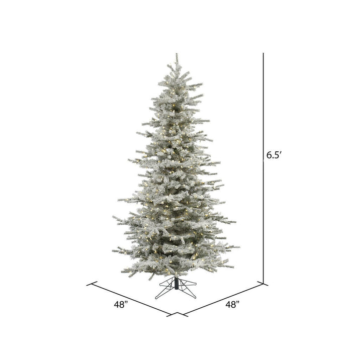 6'6"Hx48"W Flocked Sierra Artificial Christmas Tree, LED Pre-Lit -White/Green - A862066LED