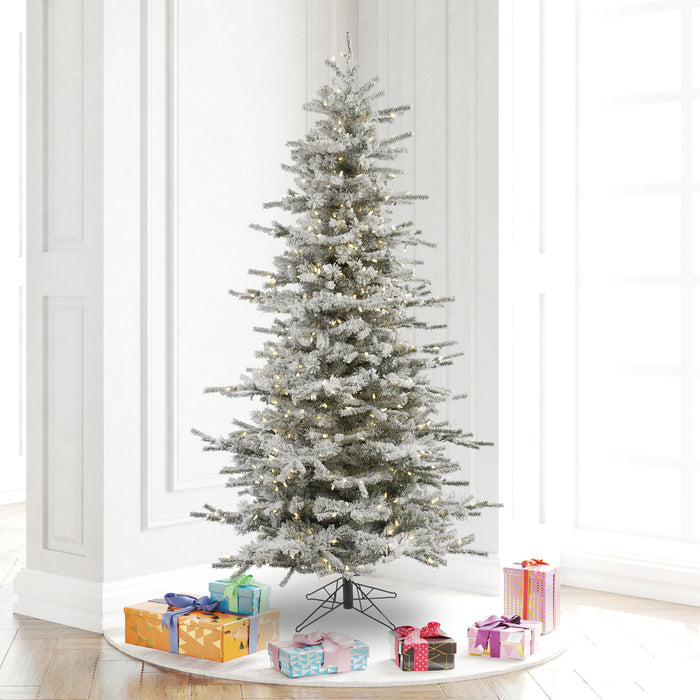 6'6"Hx48"W Flocked Sierra Artificial Christmas Tree, LED Pre-Lit -White/Green - A862066LED