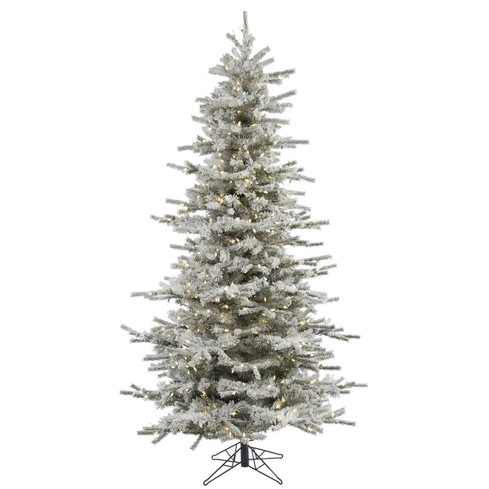 8'6"Hx58"W Flocked Sierra Artificial Christmas Tree, LED Pre-Lit -White/Green - A862081LED
