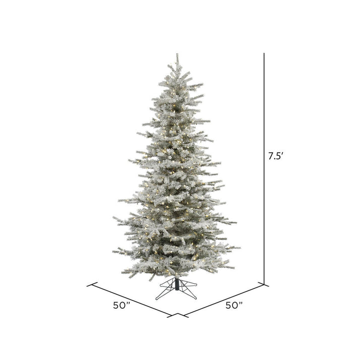 7'6"Hx48"W Flocked Sierra Artificial Christmas Tree, LED Pre-Lit -White/Green - A862076LED