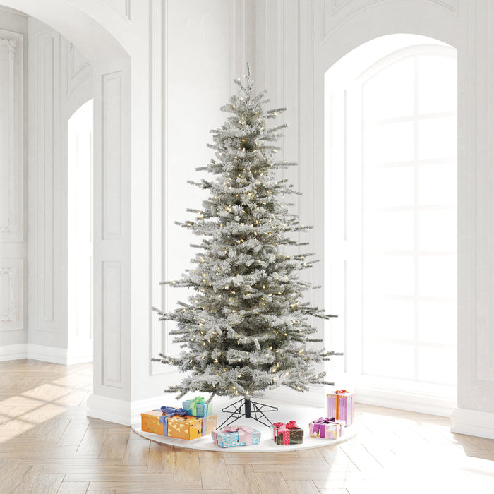 7'6"Hx48"W Flocked Sierra Artificial Christmas Tree, LED Pre-Lit -White/Green - A862076LED