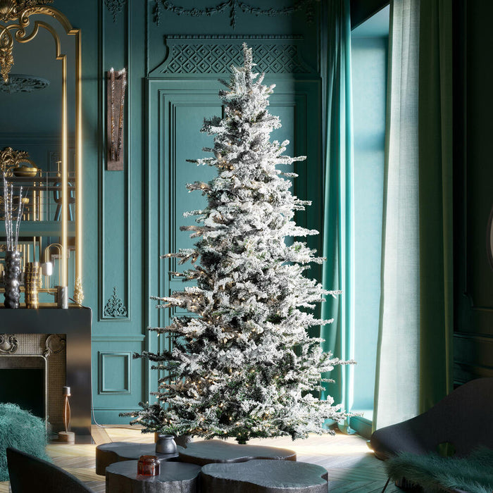 7'6"Hx48"W Flocked Sierra Artificial Christmas Tree, LED Pre-Lit -White/Green - A862076LED