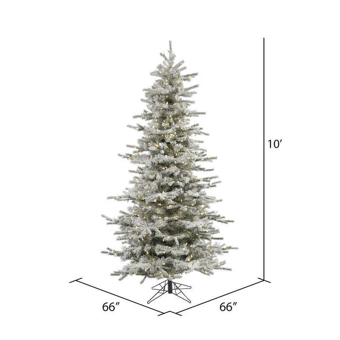 10'Hx66"W Flocked Sierra Artificial Christmas Tree, LED Pre-Lit -White/Green - A862086LED