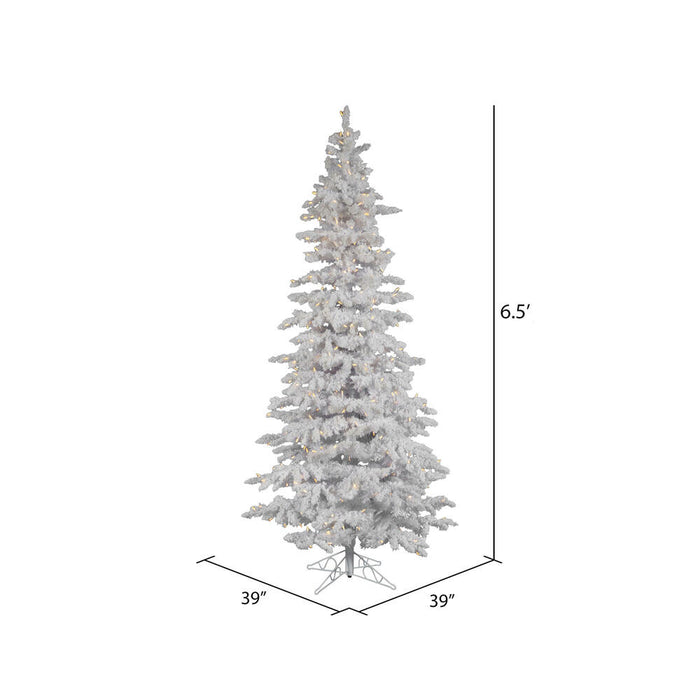 6'6"Hx39"W Flocked Slim White Spruce Artificial Christmas Tree, LED Pre-Lit -White - A893566LED