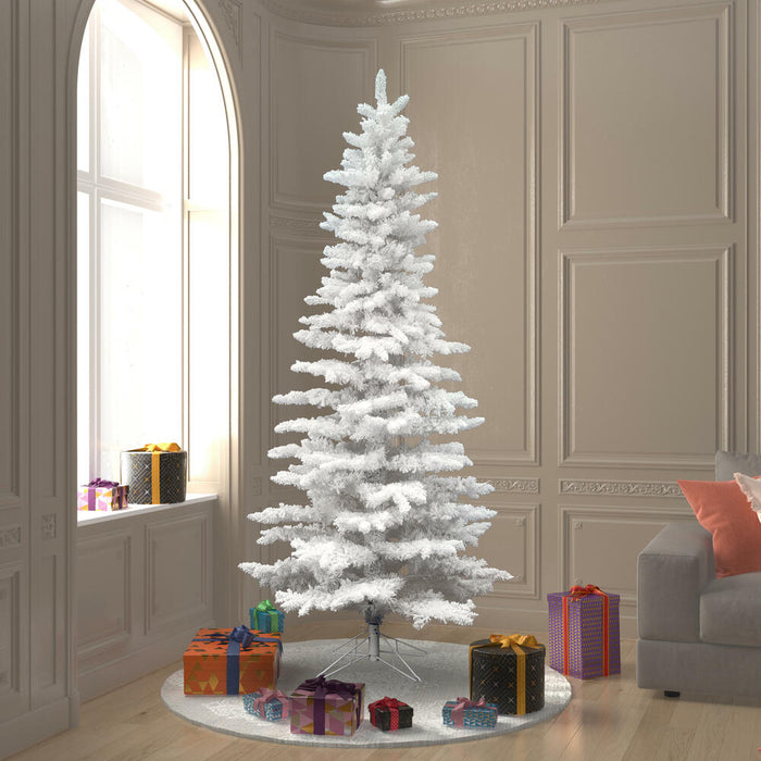 7'6"Hx43"W Flocked Slim White Spruce Artificial Christmas Tree, Unlit -White - A893575