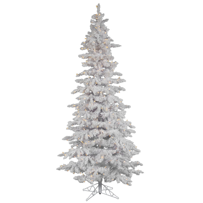 12'Hx65"W Flocked Slim White Spruce Artificial Christmas Tree, LED Pre-Lit -White - A893591LED