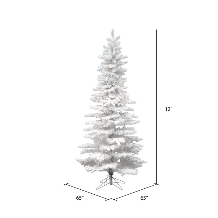 12'Hx65"W Flocked Slim White Spruce Artificial Christmas Tree, Unlit -White - A893590