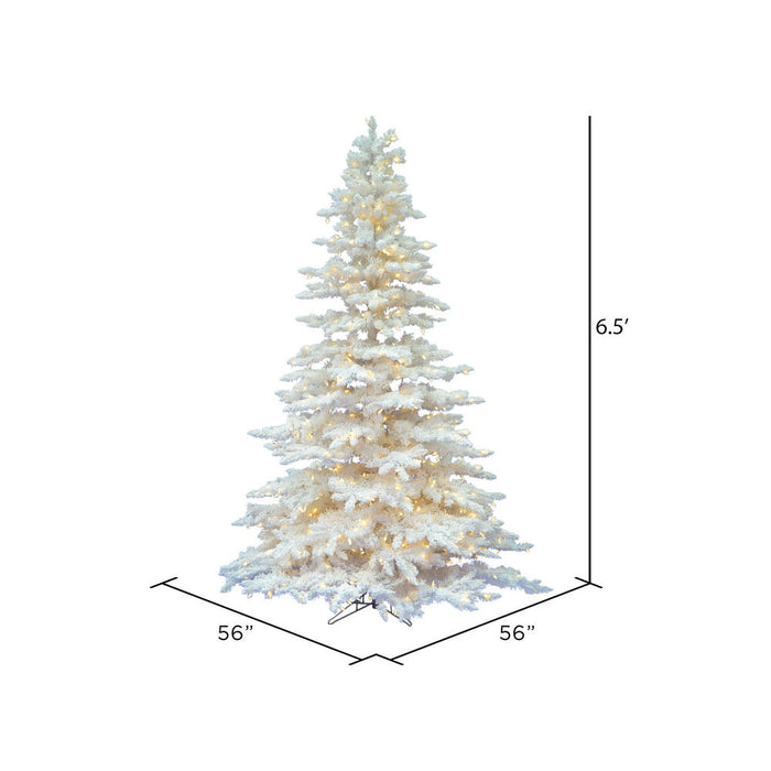 6'6"Hx56"W Flocked White Spruce Artificial Christmas Tree, LED Pre-Lit -White - A893666LED