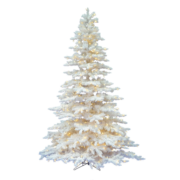 12'Hx82"W Flocked White Spruce Artificial Christmas Tree, LED Pre-Lit -White - A893691LED