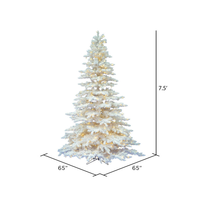 7'6"Hx65"W Flocked White Spruce Artificial Christmas Tree, LED Pre-Lit -White - A893676LED