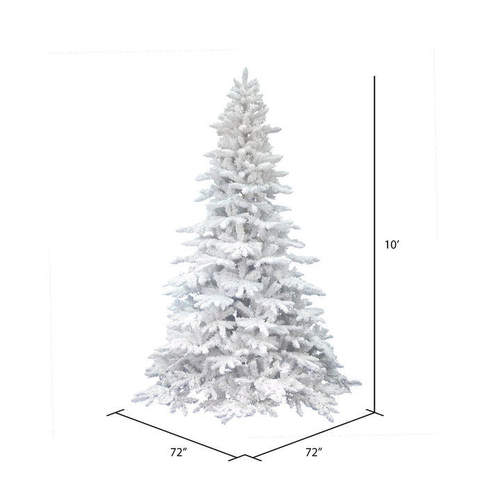 10'Hx72"W Flocked White Spruce Artificial Christmas Tree, Unlit -White - A893685