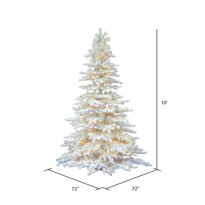 10'Hx72"W Flocked White Spruce Artificial Christmas Tree, LED Pre-Lit -White - A893686LED