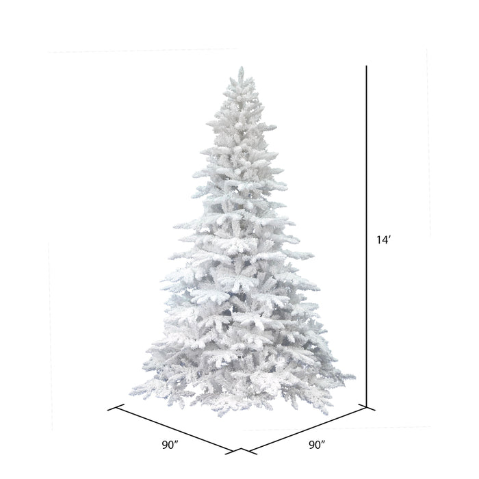 14'Hx90"W Flocked White Spruce Artificial Christmas Tree, Unlit -White - A893695