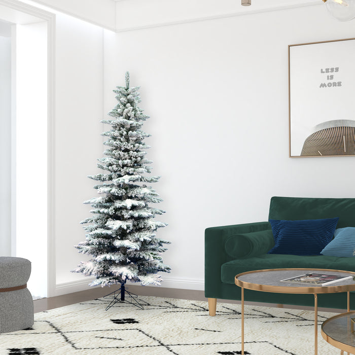 6'6"Hx39"W Flocked Slim Utica Fir Artificial Christmas Tree, Unlit -White/Green - A895065