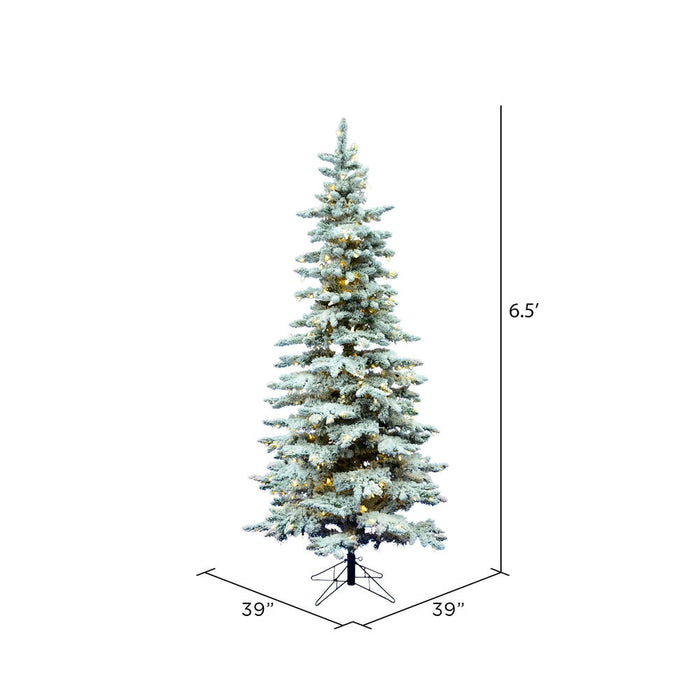 6'6"Hx39"W Flocked Slim Utica Fir Artificial Christmas Tree, LED Pre-Lit -White/Green - A895066LED