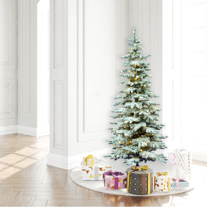 6'6"Hx39"W Flocked Slim Utica Fir Artificial Christmas Tree, LED Pre-Lit -White/Green - A895066LED