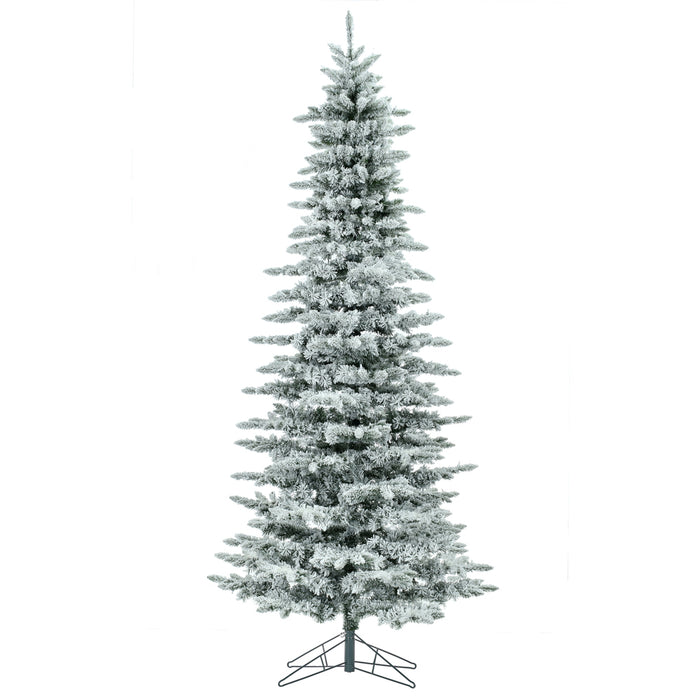 9'Hx49"W Flocked Slim Utica Fir Artificial Christmas Tree, Unlit -White/Green - A895080