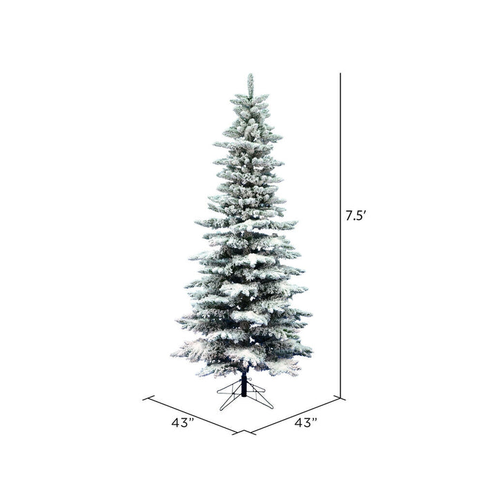 7'6"Hx43"W Flocked Slim Utica Fir Artificial Christmas Tree, Unlit -White/Green - A895075