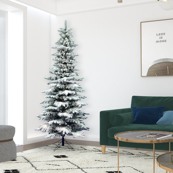 7'6"Hx43"W Flocked Slim Utica Fir Artificial Christmas Tree, Unlit -White/Green - A895075