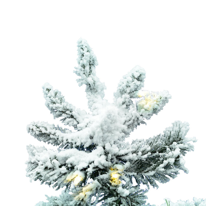 12'Hx65"W Flocked Slim Utica Fir Artificial Christmas Tree, LED Pre-Lit -White/Green - A895091LED