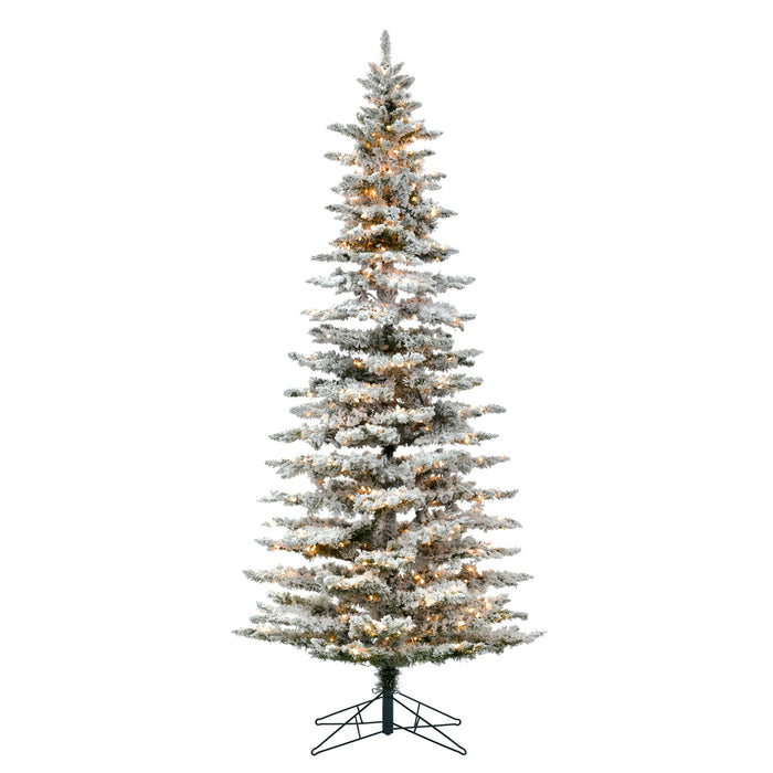 9'Hx49"W Flocked Slim Utica Fir Artificial Christmas Tree, LED Pre-Lit -White/Green - A895081LED