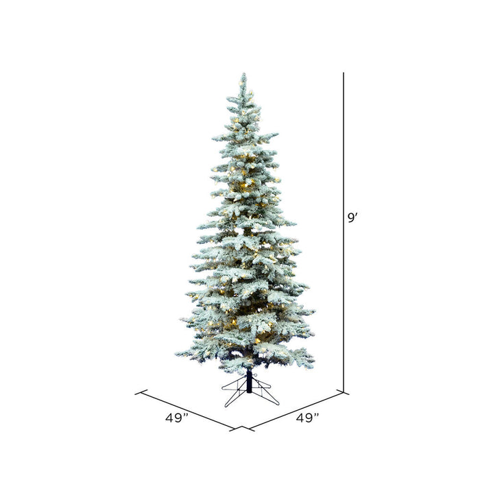 9'Hx49"W Flocked Slim Utica Fir Artificial Christmas Tree, LED Pre-Lit -White/Green - A895081LED