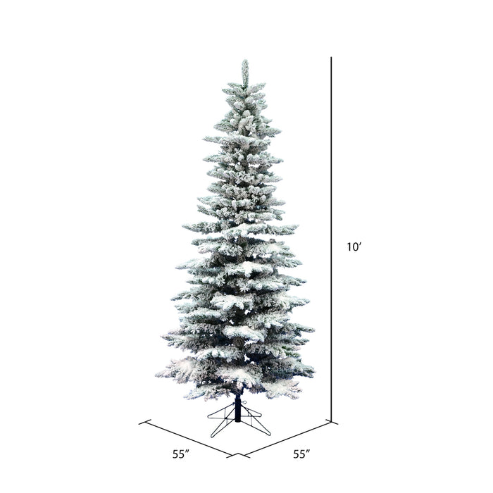 10'Hx55"W Flocked Slim Utica Fir Artificial Christmas Tree, Unlit -White/Green - A895085