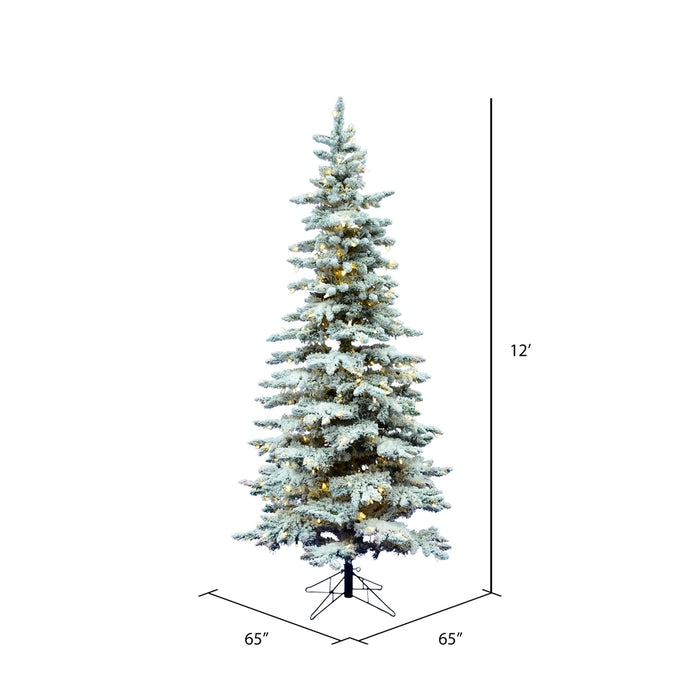 12'Hx65"W Flocked Slim Utica Fir Artificial Christmas Tree, LED Pre-Lit -White/Green - A895091LED