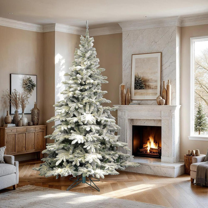 4'6"Hx41"W Flocked Utica Fir Artificial Christmas Tree, Unlit -White/Green - A895145