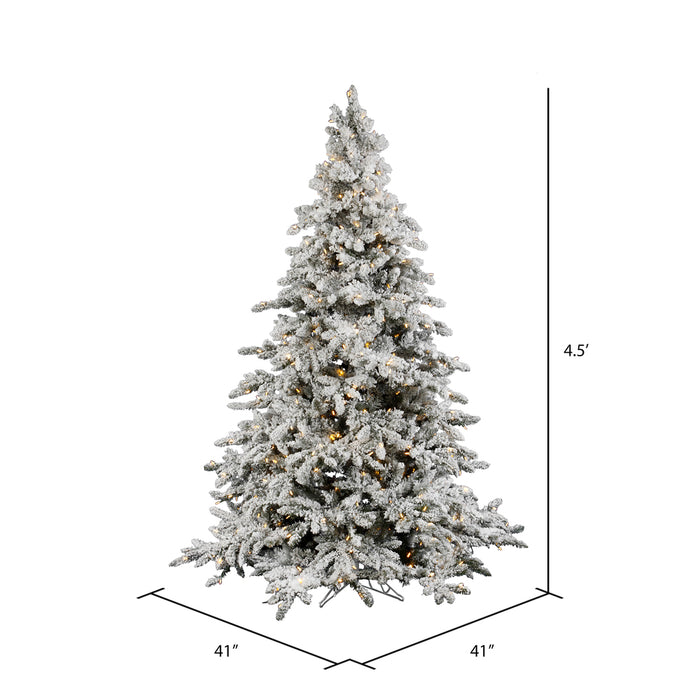 4'6"Hx41"W Flocked Utica Fir Artificial Christmas Tree, LED Pre-Lit -White/Green - A895146LED