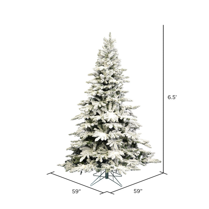 6'6"Hx59"W Flocked Utica Fir Artificial Christmas Tree, Unlit -White/Green - A895165
