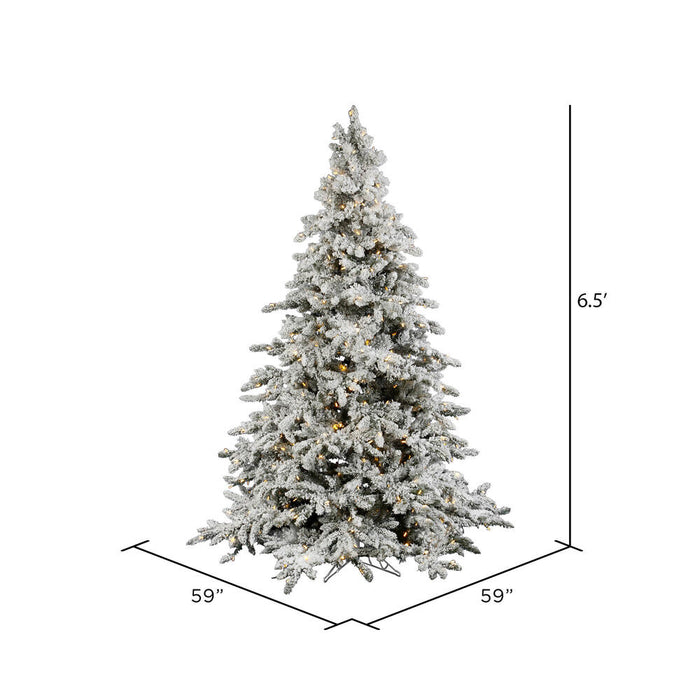6'6"Hx59"W Flocked Utica Fir Artificial Christmas Tree, LED Pre-Lit -White/Green - A895166LED