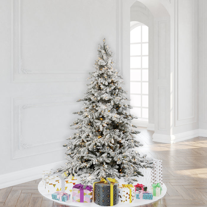 6'6"Hx59"W Flocked Utica Fir Artificial Christmas Tree, LED Pre-Lit -White/Green - A895166LED