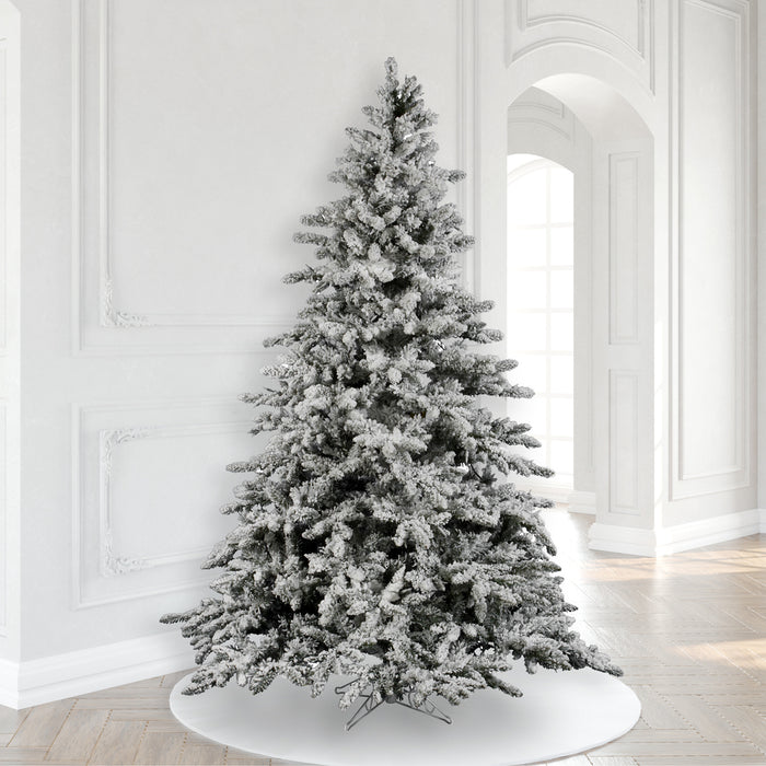 10'Hx77"W Flocked Utica Fir Artificial Christmas Tree, Unlit -White/Green - A895185