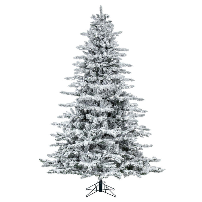 6'6"Hx59"W Flocked Utica Fir Artificial Christmas Tree, LED Pre-Lit -White/Green - A895166LED