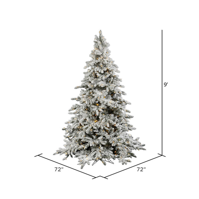 9'Hx72"W Flocked Utica Fir Artificial Christmas Tree, LED Pre-Lit -White/Green - A895181LED