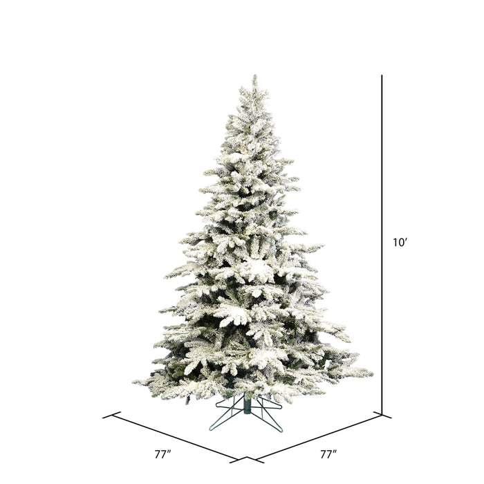 10'Hx77"W Flocked Utica Fir Artificial Christmas Tree, Unlit -White/Green - A895185