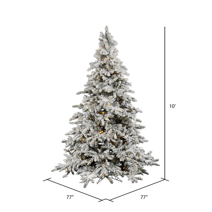 10'Hx77"W Flocked Utica Fir Artificial Christmas Tree, LED Pre-Lit -White/Green - A895186LED