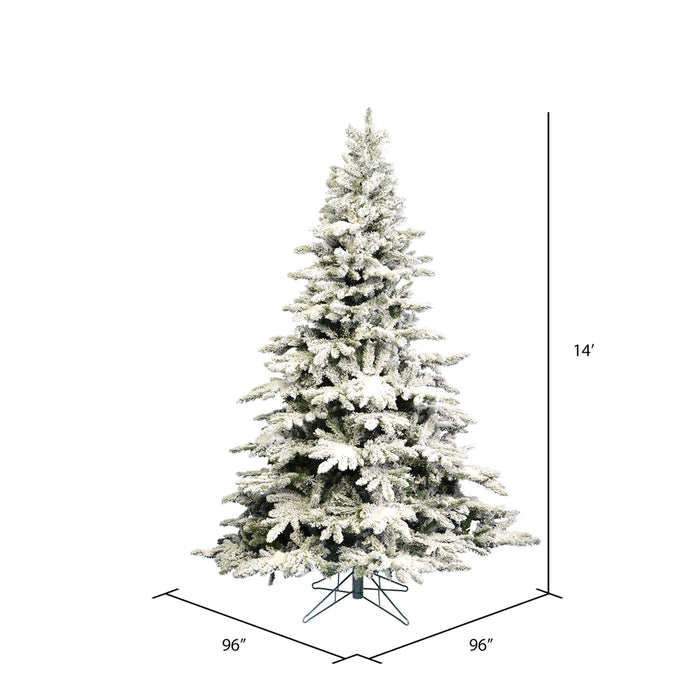 14'Hx96"W Flocked Utica Fir Artificial Christmas Tree, Unlit -White/Green - A895195